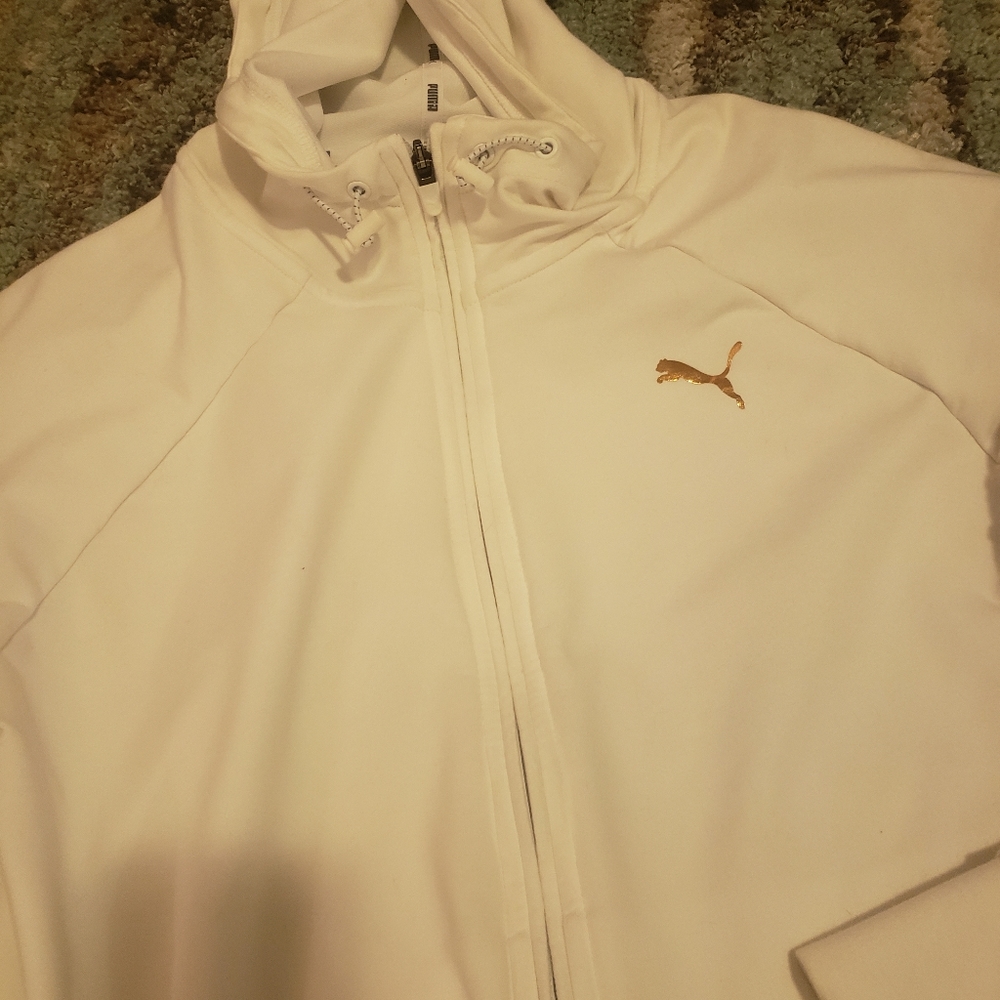 Puma white zip frnt fleece metallic gold em